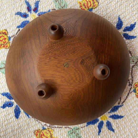 Vintage Wooden 3 Footed Nut Bowl Set with Metal Nutcracker and 4 Picks - Picture 4 of 6